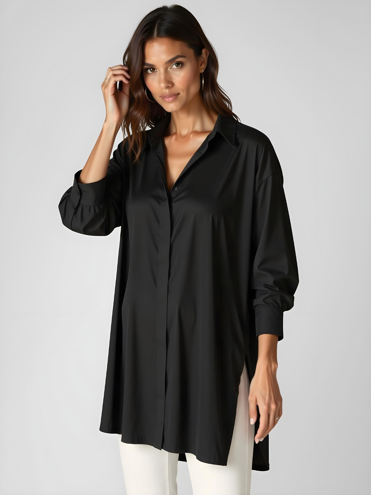 Luna Oversized Lapel Button Shirt Dress