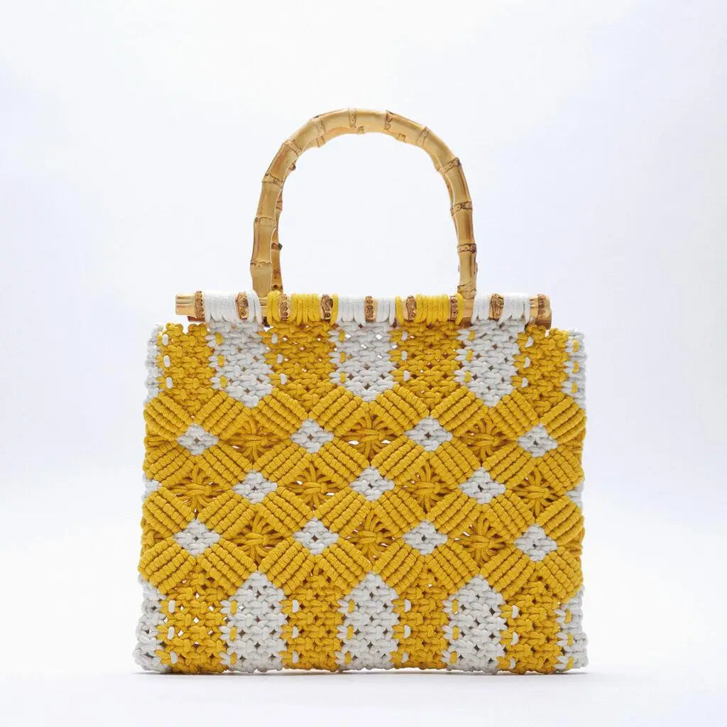 Heritage Macrame Bamboo Handle Bag