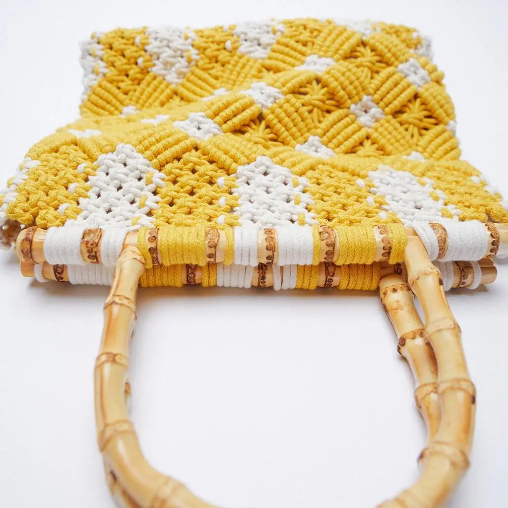 Heritage Macrame Bamboo Handle Bag