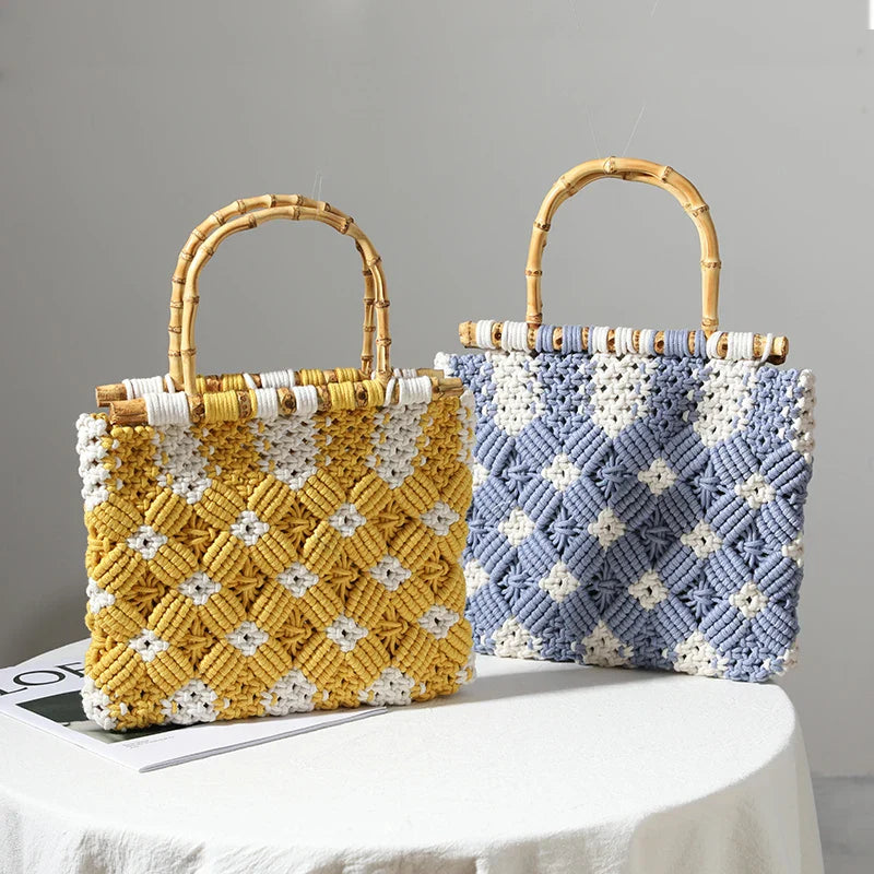 Heritage Macrame Bamboo Handle Bag