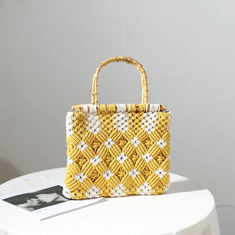 Heritage Macrame Bamboo Handle Bag