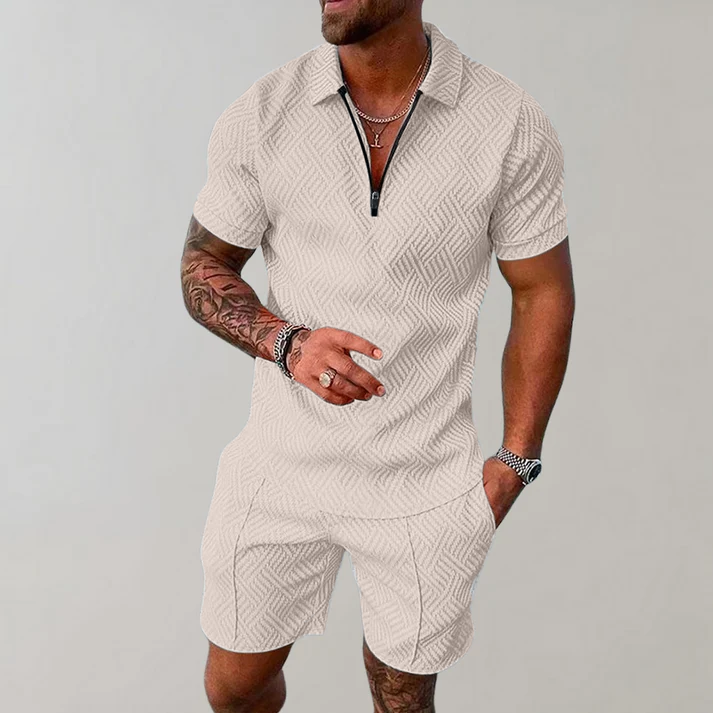 Ryan Textured Zip Polo Set