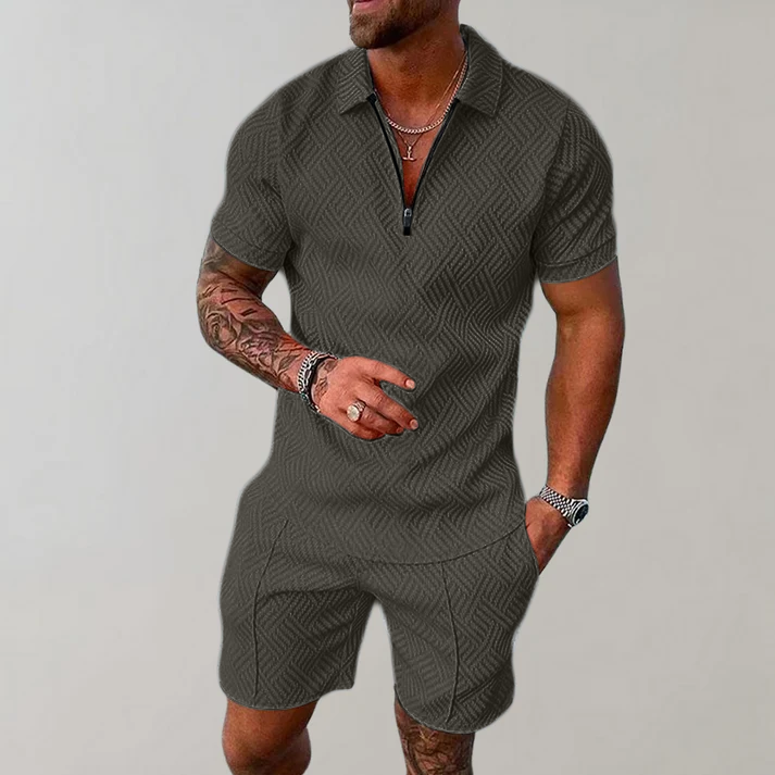 Ryan Textured Zip Polo Set