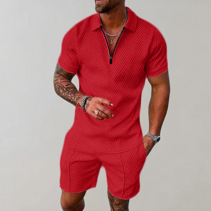 Ryan Textured Zip Polo Set