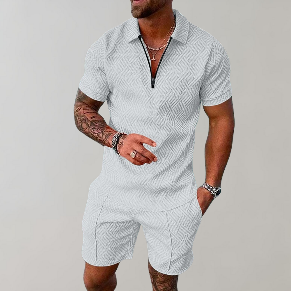 Ryan Textured Zip Polo Set