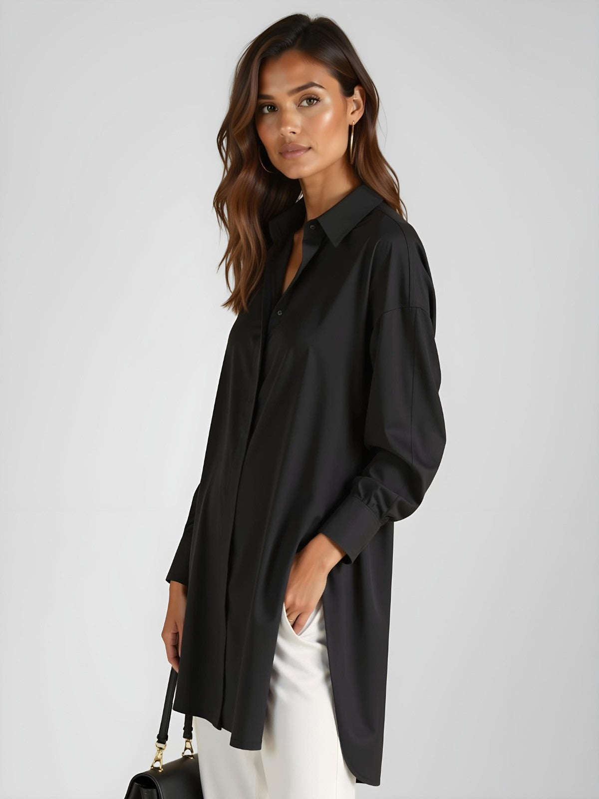 Luna Oversized Lapel Button Shirt Dress